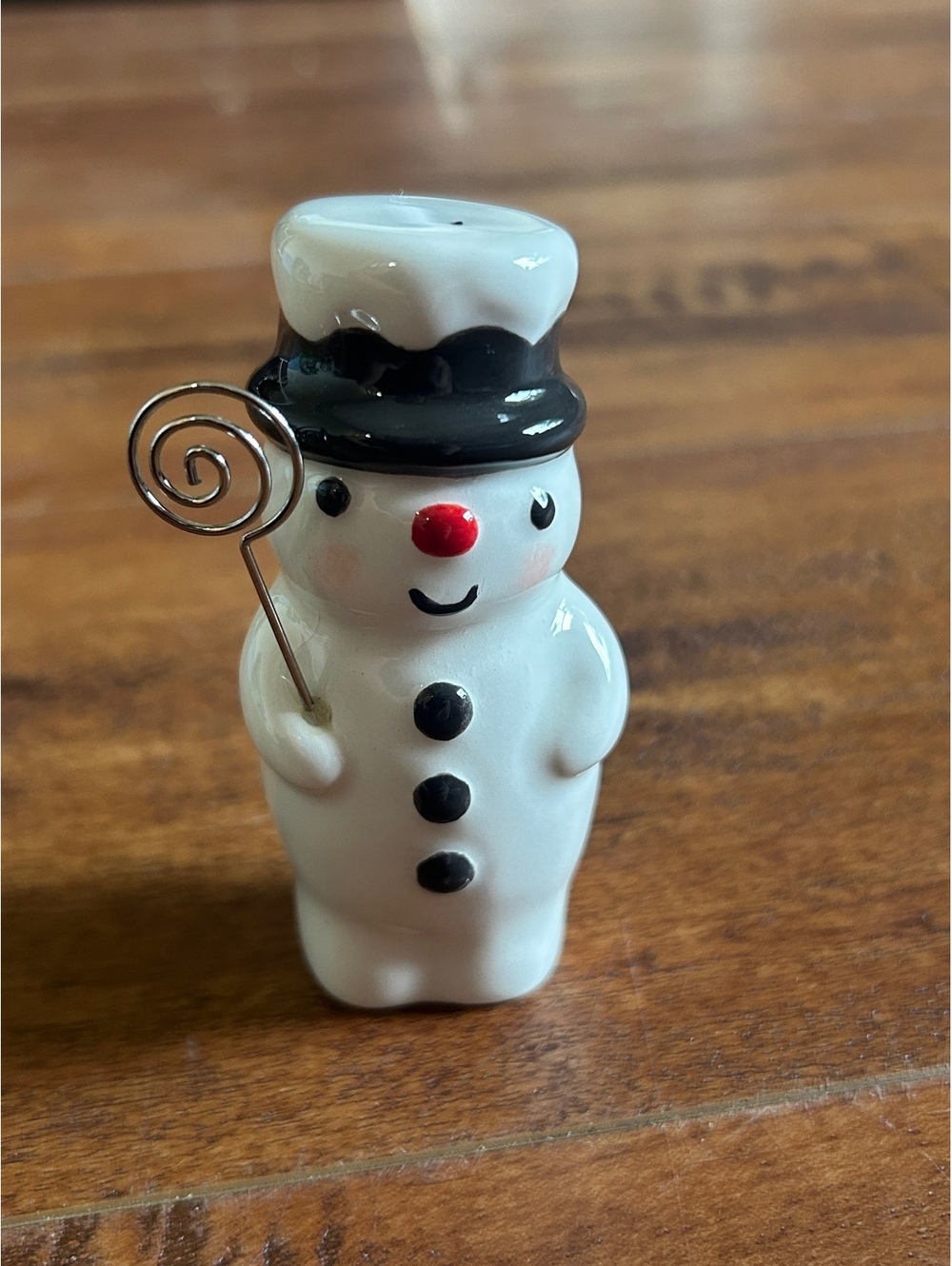 Ceramic Snowman Photo or Note Holder Figurine